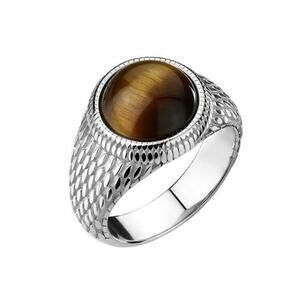 Tiger Eye Stone on Lizard Skin 316L Stainless Steel Ring size‎ 7